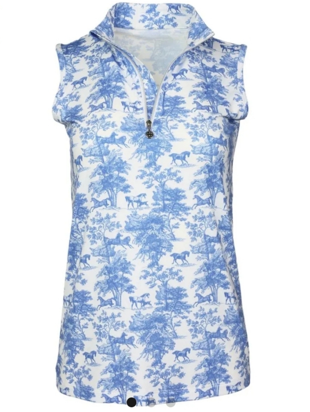 Dapplebay Equestrian Toilr Blue and White Sleeveless Zip Sleeveless